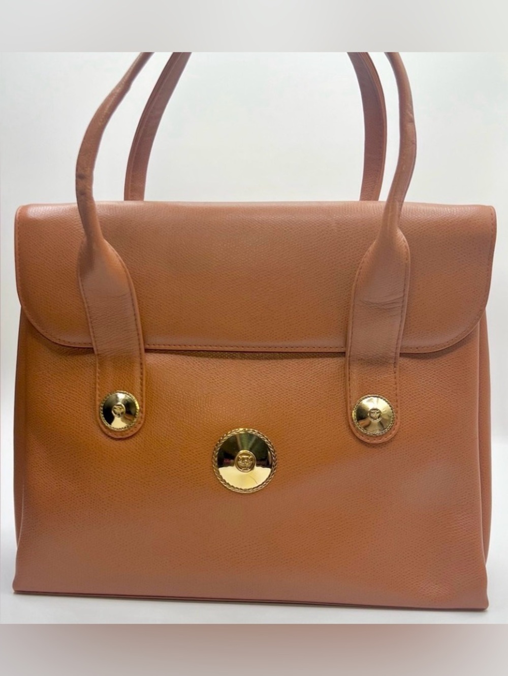 MCM Tan Leather Satchel with Gold Hardware